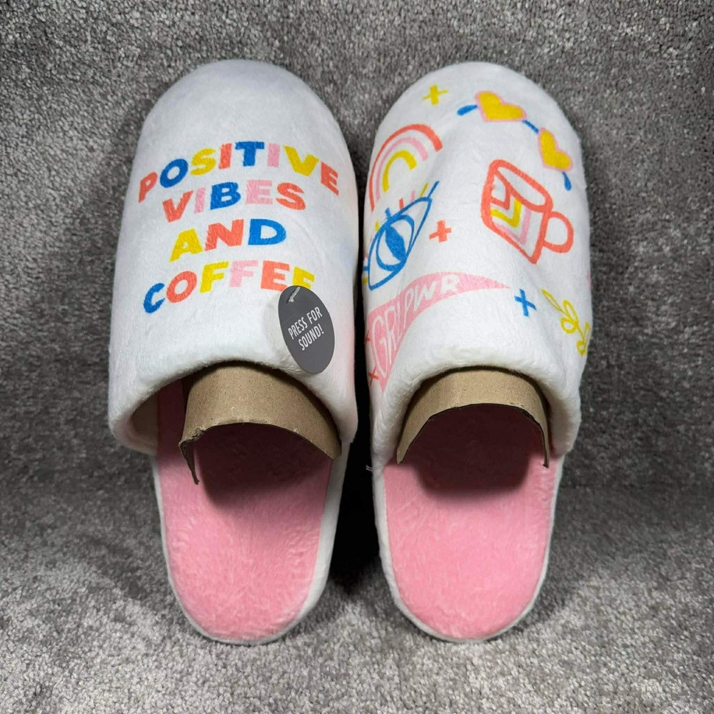 Hallmark Slippers White Positive Vibes - Womens‎ Large